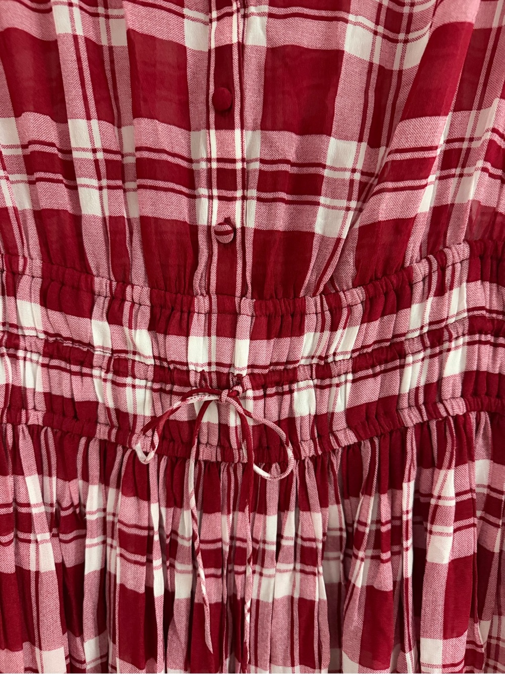 J. Crew Elena shirt-dress in plaid viscose chiffon red fall picnic cottage - Picture 4 of 8